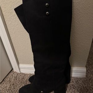 BCBGeneration Black Heeled Boots with Button Accents